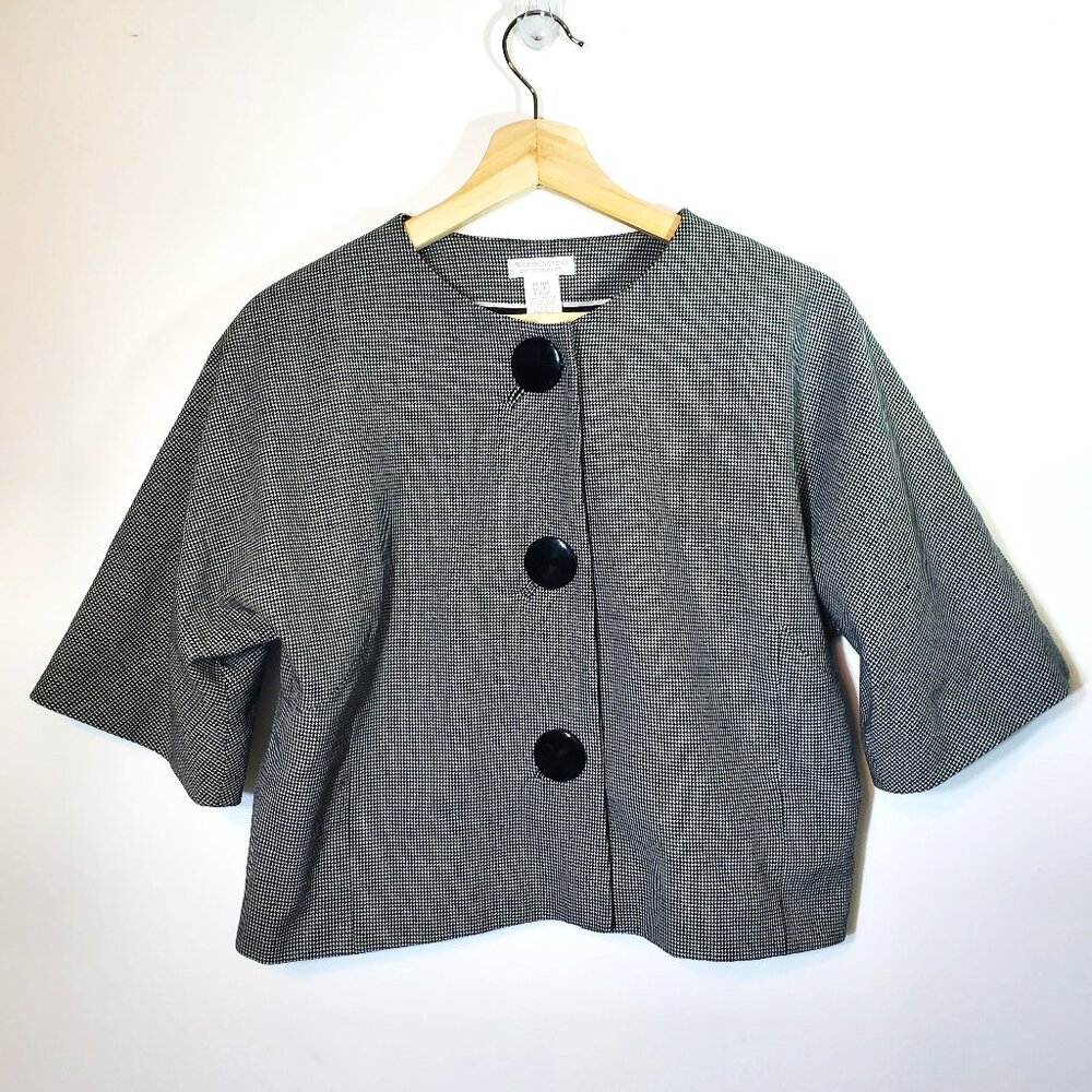 𝅺Worthington Petite stretch Jackie O style jacket Medium M Houndstooth Boxy 90s